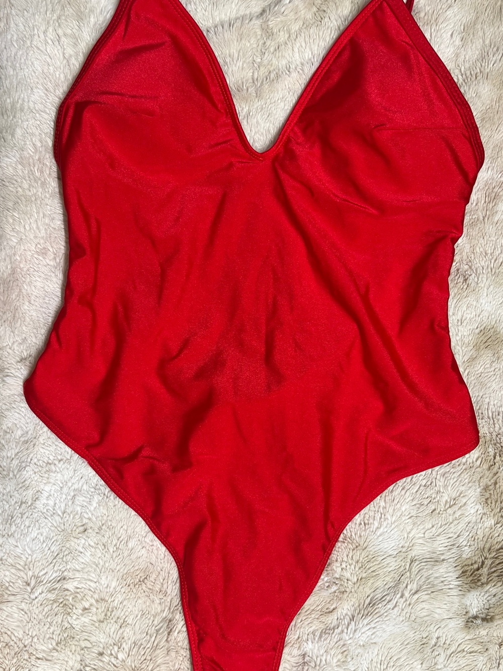 Red One-Piece Swimsuit - Classic V-Neck